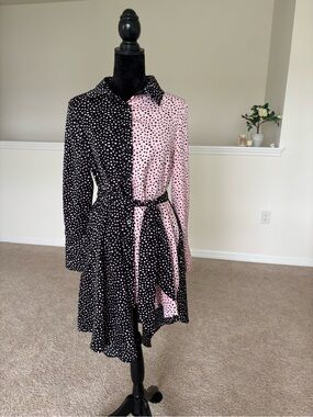 Gracia Asymmetrical Polka Dot Shirt Dress S/ М, Pink&Black